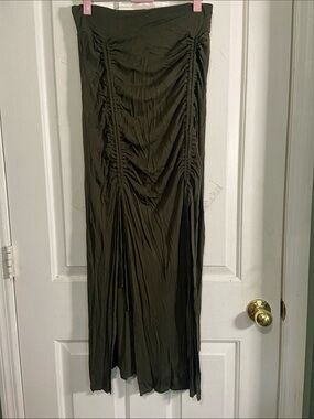 EARTHBOUND Olive Ruched Maxi Skirt